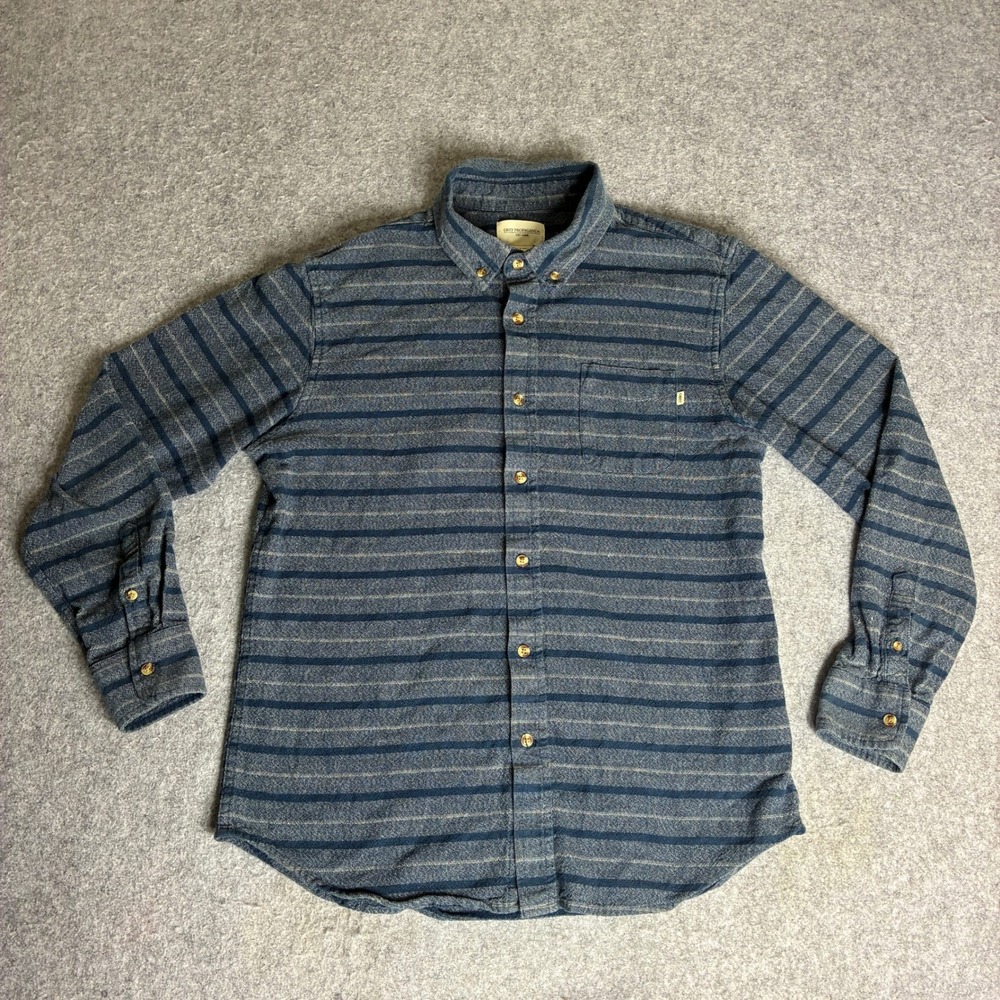 Obey Propaganda Mens Medium Blue Striped Button Down Shirt 100% Cotton Flannel